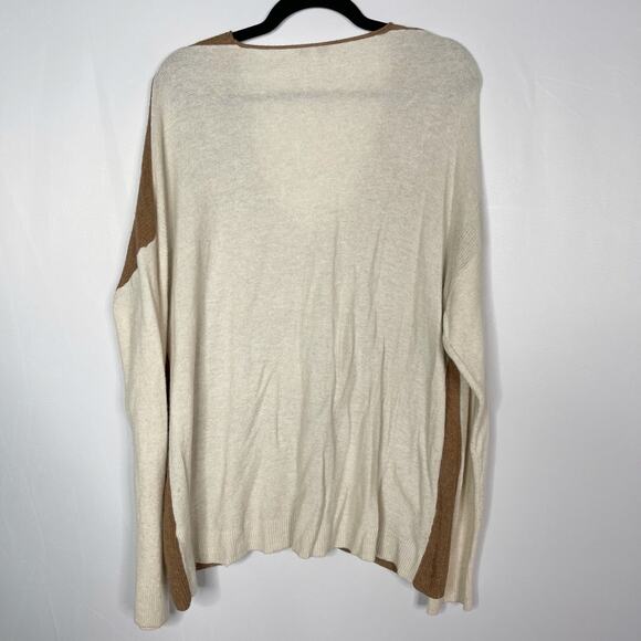 Madewell 2X Cream Tan Kimball Pullover Sweater in Colorblock V Neck Merino Wool - Picture 2 of 10